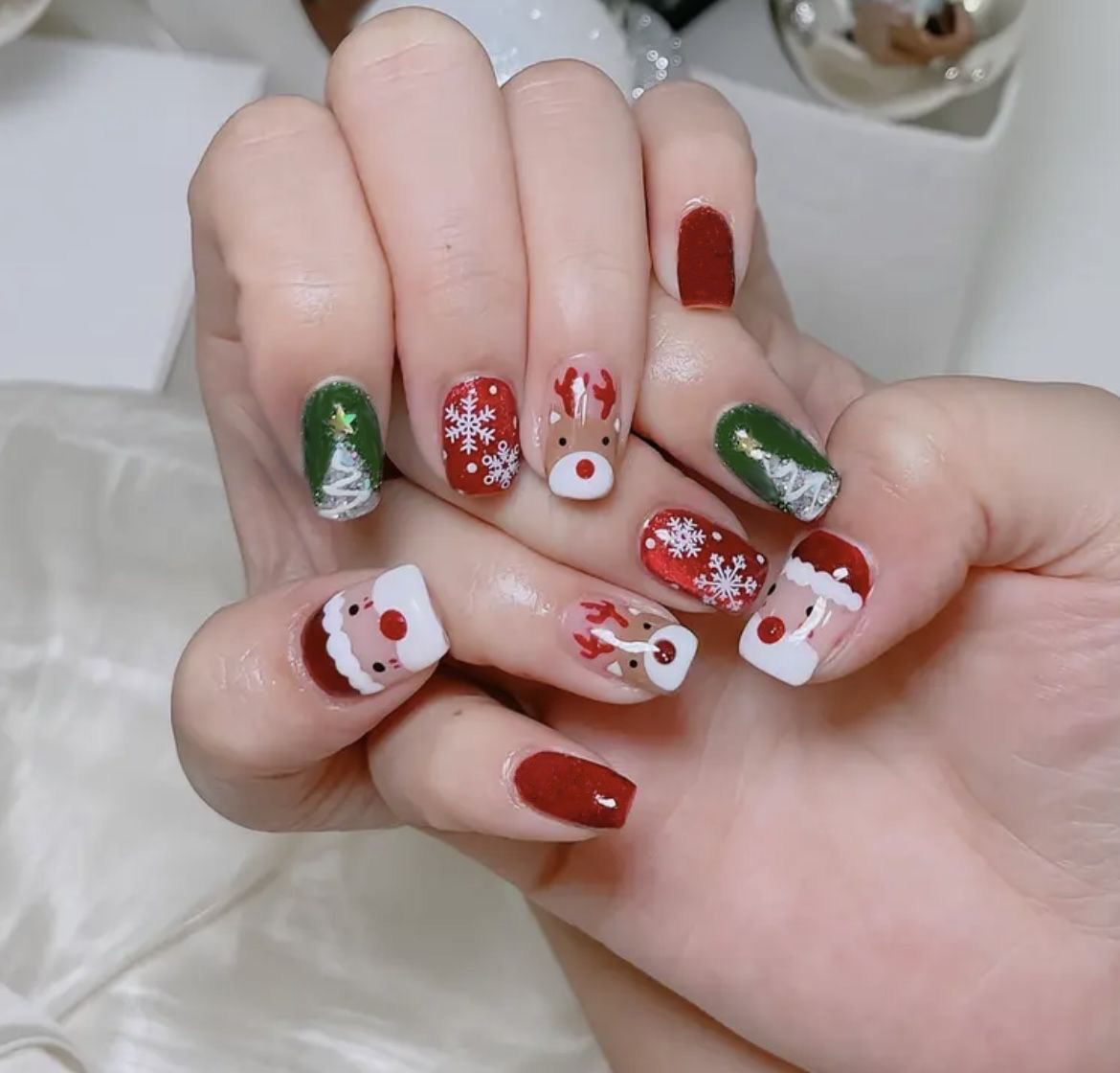 Nail Art Press On - Unhas Postiças de Natal com Papai