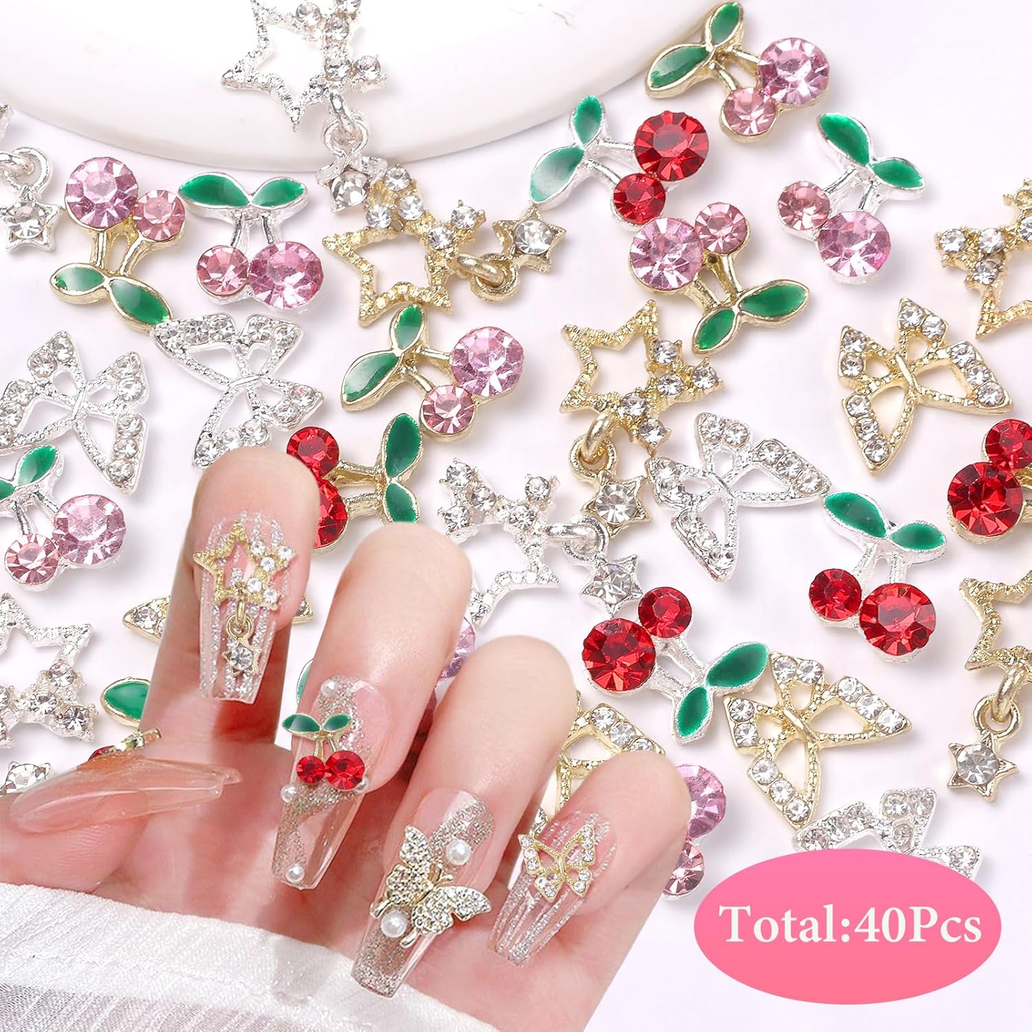 40 pçs liga prego gemas encant - Nail Art Valentines Day avaliação e preço