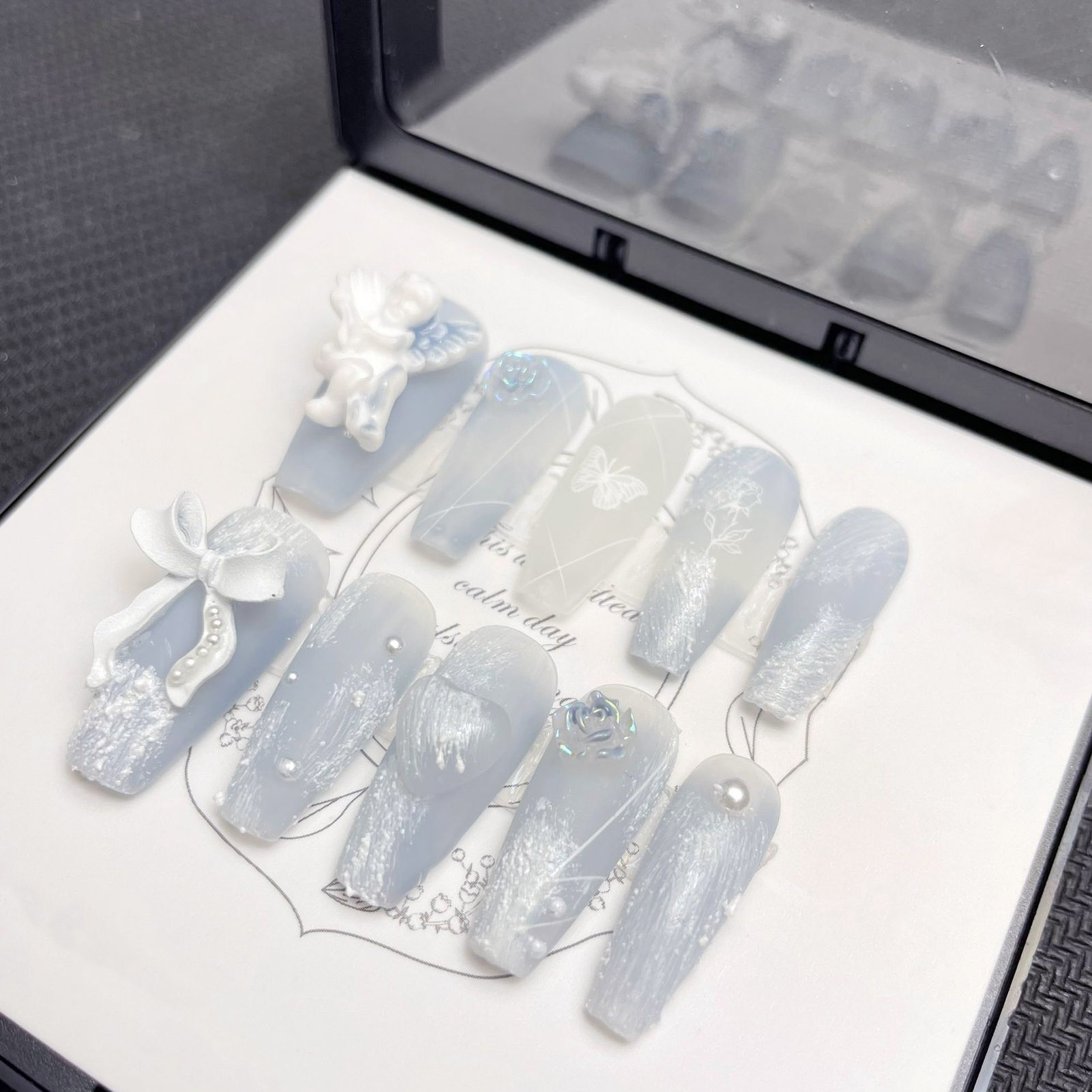 3D Gesso Unhas Falsas com Bowk - Nail Art Press On avaliação e preço