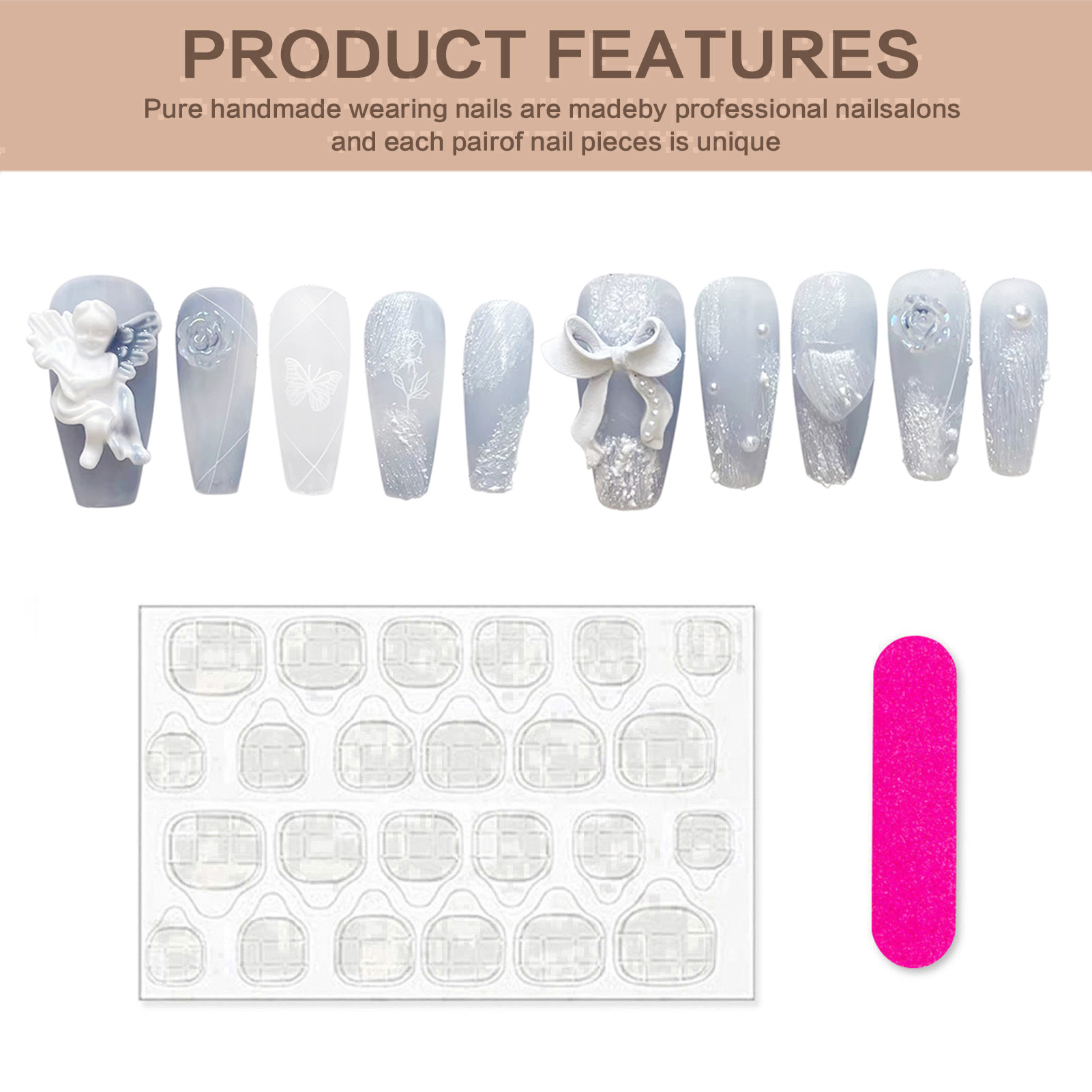3D Gesso Unhas Falsas com Bowk - Nail Art Press On avaliação e preço